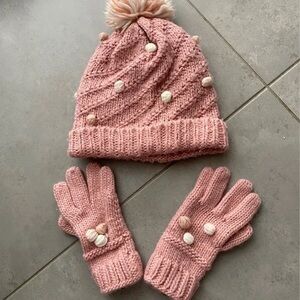 Cozy Pink Knit Hat and Gloves Set for Kids